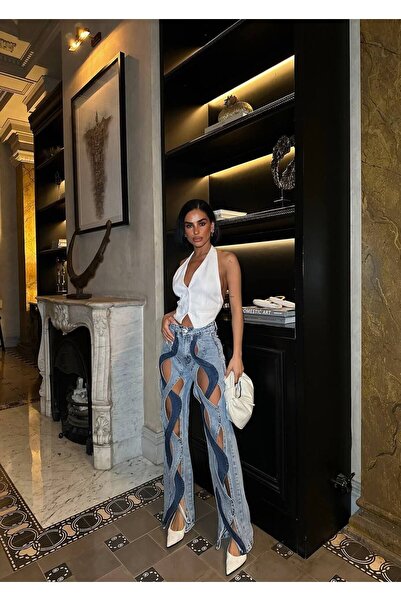 GAMZE ALPTEKİN Design Model Pinterest Blugi Pantaloni Jeans Țesătură Importată Calitate Pantaloni Palazzo