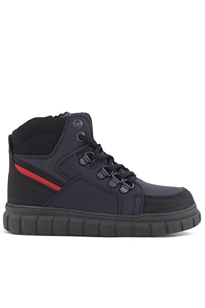 Rakerplus Genuine Leather Black Red Zippered Boys' Boots