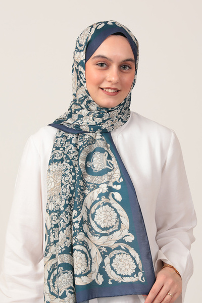 ipekistanbul Şal din mătase de bumbac - Model rotativ - Verde petrol