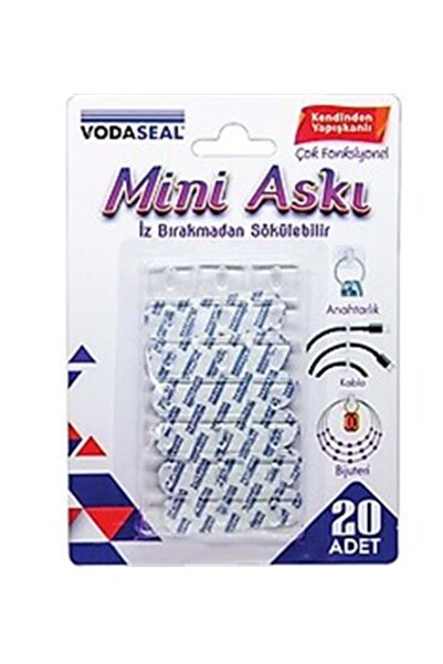 Vodaseal Mn01 Şeffaf 20'li İz Bırakmayan Sökülebilir Yapışkanlı Mini Askı Askı