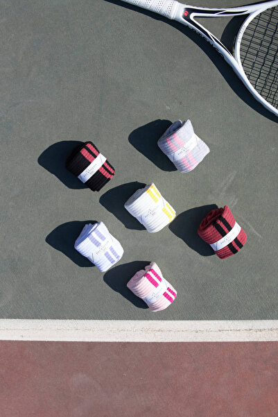 FOURSOLOS 6 Çift Kadın, Çizgili Kolej Tenis Çorabı, Havlu Taban