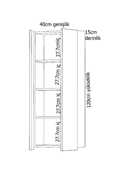 yamandekorasyon betis dar 120cm boy kulpsuz dolap