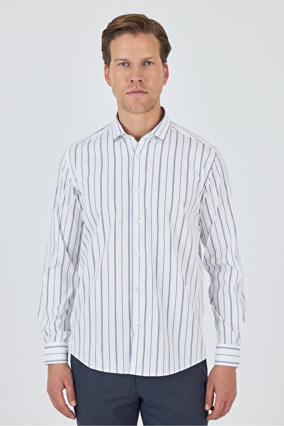 İmza Cămașă cu mânecă lungă, cu model în dungi, picior din pânză, guler itali...