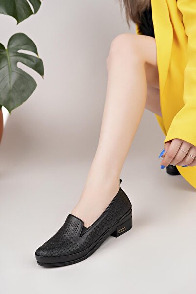 Castle Black 5421 Taba Hakiki Deri Topuklu Kadın Ayakkabı