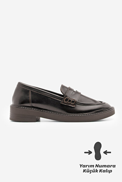 Marjin Kadın Loafer Günlük Klasik Ayakkabı Casual Makosen Fonle Kahve