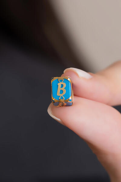 Bayar Gold 14 Ayar Altın B Harf Mavi Boncuk Kolye Ucu