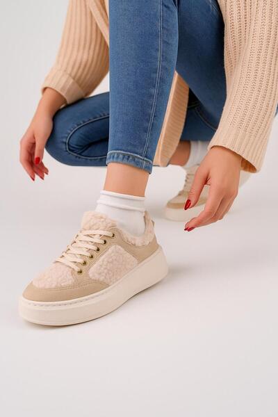 homiro Γυναικεία βελούδινα αθλητικά παπούτσια με λεπτομέρειες - Μπεζ