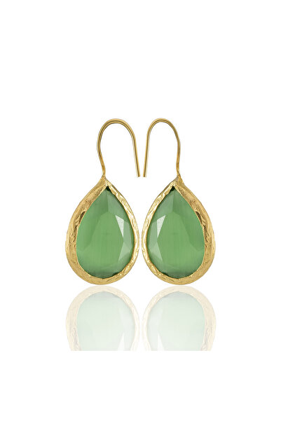 Design by Kadir Kadir Jewellery 22 Ayar Altın Kaplama Damla Taşlı Küpe -El İş...