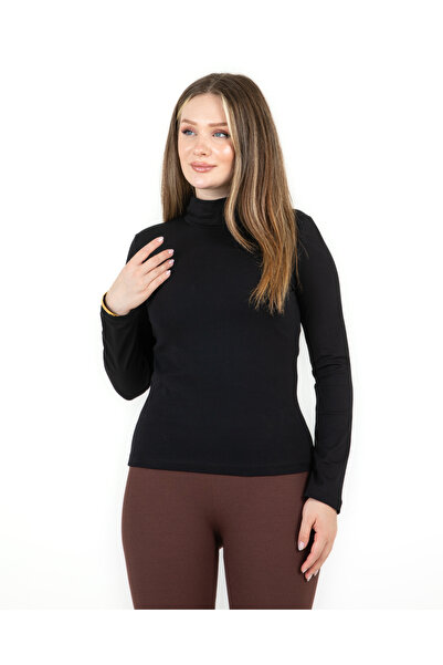 Sortie Women's Half Turtleneck Regular Fit Midi Length Long Sleeve Lycra Black Combed Cotton