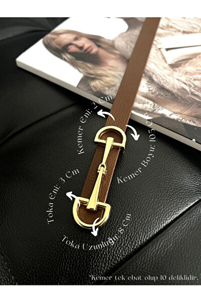 Fiori Women's Thin Tan Belt with Long Gold Buckle, Coat Belt, Shirt Belt, Dress Belt