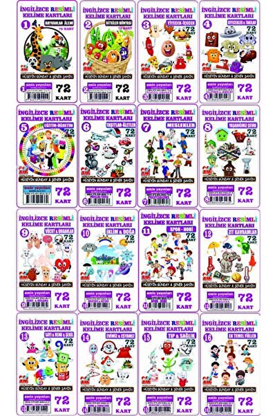 Emin Yayınları İngilizce Resimli Kelime Kartları Takım (1-16) 1152 Kart / Emi...