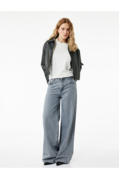 Koton Waschbare Jeans mit Knopftaschen aus Baumwolle, lockerer Schnitt, weite...