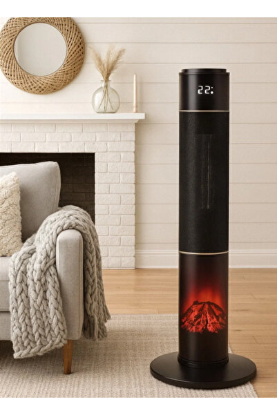 Hoogar German 2071 L Black Oval Seri OLED Şömineli Ekran Dijital Kule Tipi Seramik Fanlı Isıtıcı 80 CM