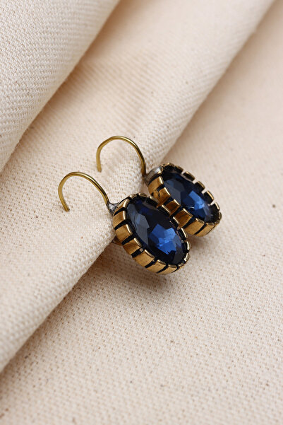 Süspüs Accessories LACİVERT TAŞLI OVAL OTANTİK KÜPE