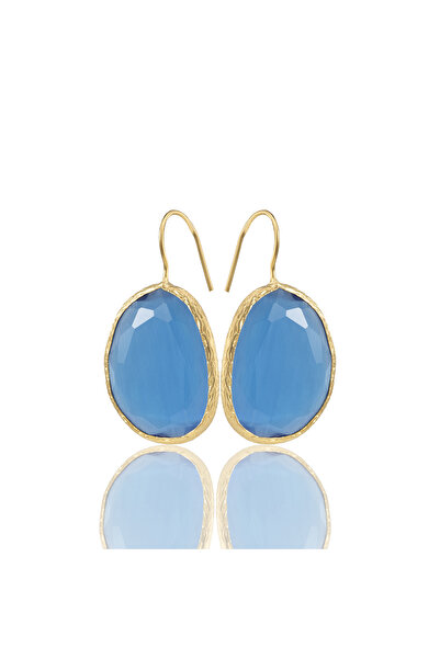 Design by Kadir Kadir Jewellery 22 Ayar Altın Kaplama Fosil Taşlı Küpe -El İş...