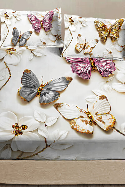 MonoHome 100% Cotton Fitted Sheet Special Design 5D Digital 60 Wire Butterfly