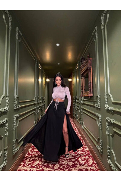 EDA COLLECTION Γυναικείο Σετ Φούστας με Χρώμιο και Βαθύ Χρώμα άνοιγμα Maxi Si...