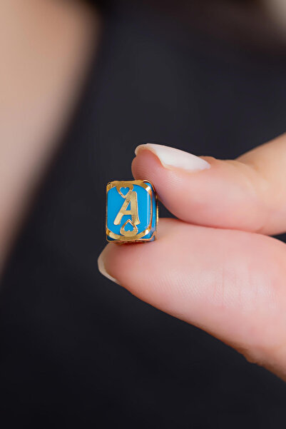 Bayar Gold 14 Ayar Altın A Harf Mavi Boncuk Kolye Ucu