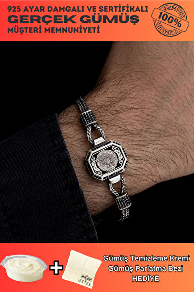 OSMANLI GÜMÜŞ Erkek Gümüş Bileklik - Inşirah Suresi Motifli Tilkikuyruğu Zinc...