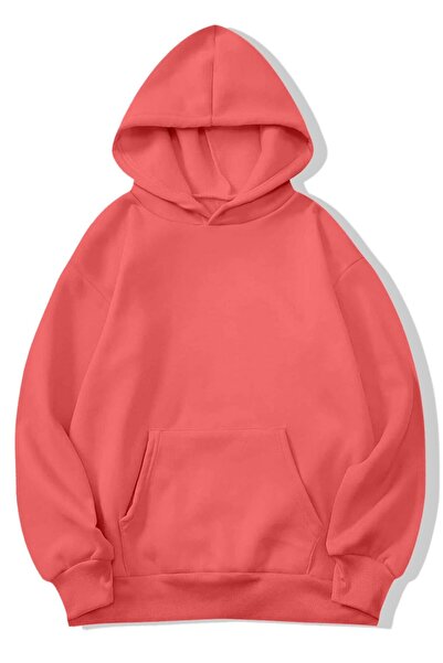 BRZ COLLECTION Unisex Oversize Basic Hoodie Koyu Pembe