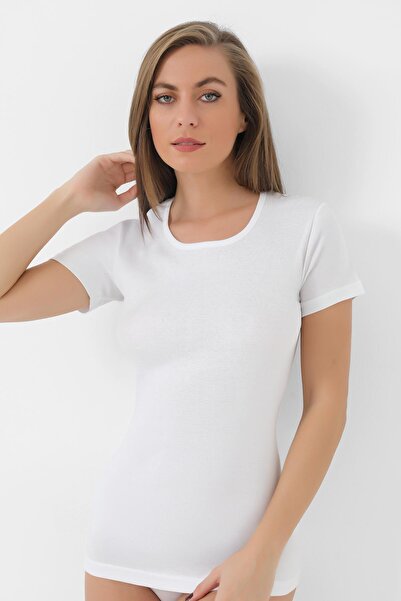Arma Yıldız 2-Pack Women's White T-Shirt Crew Neck Short Sleeve Undershirt 100% Cotton Rib