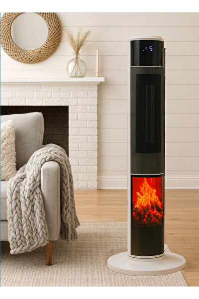 Hoogar German 2071 L White Oval Seri OLED Şömineli Ekran Dijital Kule Tipi Seramik Fanlı Isıtıcı 80 CM