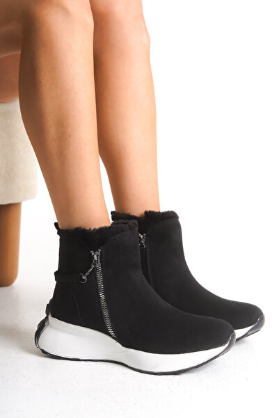 Riccon Γυναικείες γούνινες μπότες Nyloveth 0012162 Μαύρο σουέντ