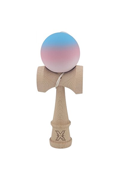 Kendama X Mâner original profesional din lemn, cauciucat, 18 cm, albastru/roz/alb, gradient