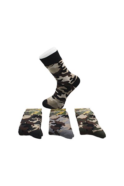 KARDEŞLER ÇORAP Мъжки камуфлажни памучни чорапи с военен шарен мотив, комплект от 4 дълги чорапа