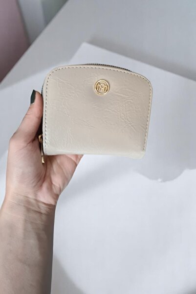 Classbag Kadın Krem Kare Fermuarlı İki Taraflı Kartlıklı Cüzdan