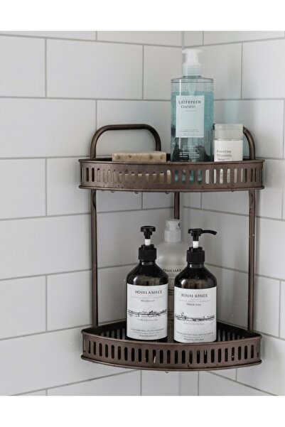 Noor Two-Tier Bathroom Corner Shelf, Brown