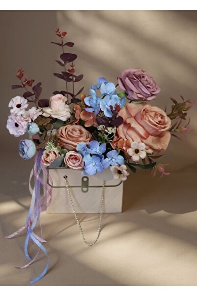 DUGİNA Silindir Hediye Kutuda Yapay Çiçek Sevgili Doğum Günü Öğretmenler Mavi...