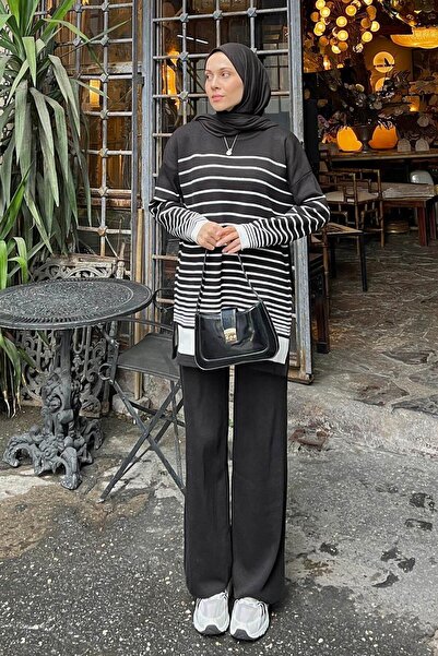 lamelif Black Striped Knitwear Set