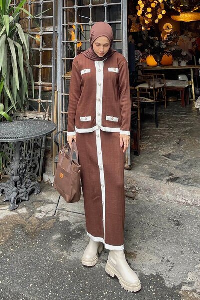 lamelif Деталізована кишеня Деталізована кнопка Трикотажний комплект Гіркий к...