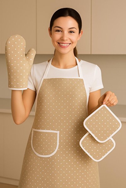 ÇIQRIK HOME طقم مريلة مطبخ فاخر مكون من 4 قطع، مريلة مطبخ مقاومة للسوائل، قفاز فرن، ومجموعة من 2 ممسحة