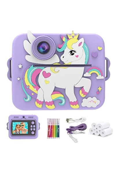 VALA Aparat foto copii cu printare, VALA® 8K UNICORN, Camera duala fata-spate cu Autofocus,, Violet