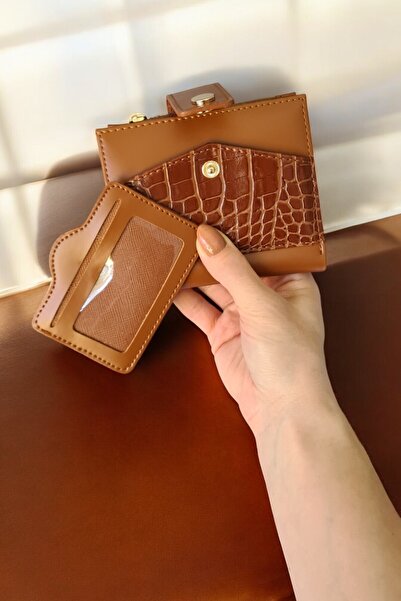 Classbag Kadın Taba Timsah Desenli Temassız Kartlık Detaylı Kare Cüzdan