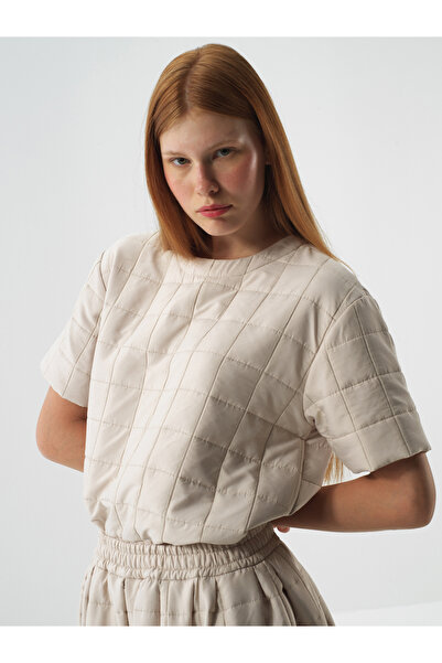 Xint Kadın Naturel Kapitone Dokulu Oversize Bluz