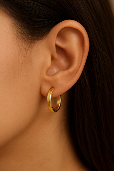 Çgk Çiğdem Gürel Kuyumculuk 14 Ayar 1.3cm Parlak Yüzeyli Şık Halka Küpe – Alt...