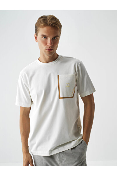 Xint Erkek Ekru Pamuk Dokulu Regular Fit Tişört