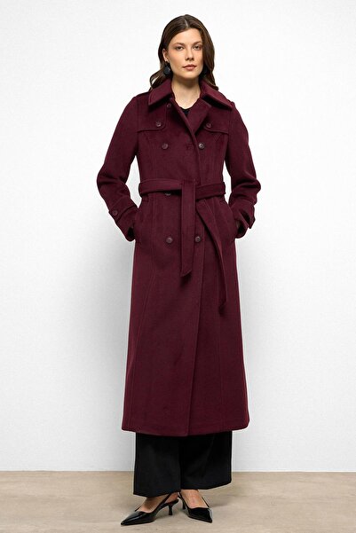 Olcay Dlouhý kabát s dvojitým zapínáním a detailem pláštěnky MÜRDÜM 3087