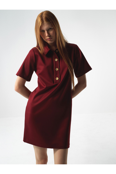 Xint Kadın Bordo Esnek Dokulu Regular Fit Elbise