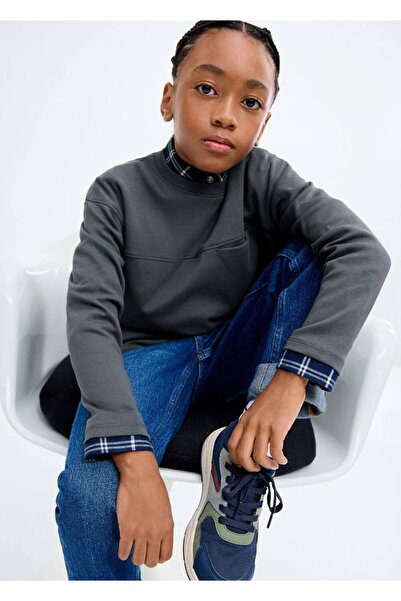 MANGO Kids T-Shirt with Pocket and Stitching Details