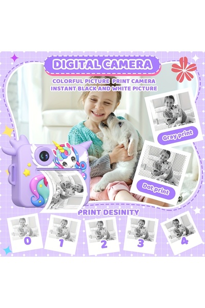 VALA Children's camera with instant printing, VALA® 10K UNICORN, front-rear camera, autofocus,