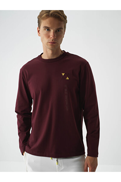 Xint Erkek Bordo Pamuk Dokulu Regular Fit Uzun Kollu Tişört