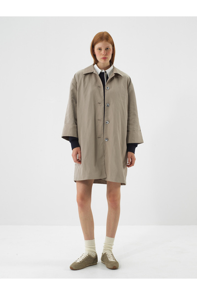 Xint Kadın Naturel Formunu Koruyan Oversize Trençkot