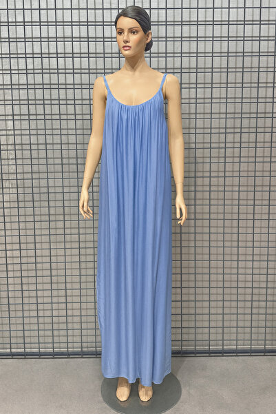 MADE İN ITALY Italian Silk Dress with Inner Lining Strap Blue