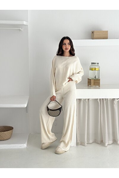 MAXXANA Batwing Sleeve Off-Shoulder Sweater and Pants Two-Piece Knitwear Set