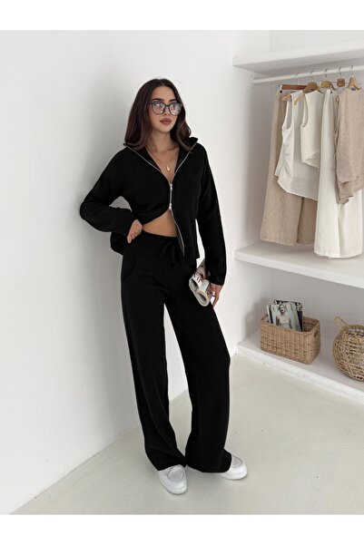 MAXXANA Set de tricotaje din două piese, cardigan și pantaloni cu guler înalt