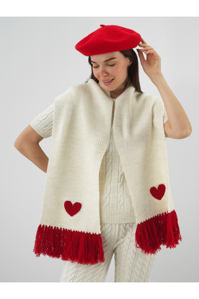 Xint Kadın Ekru Doğal Yün Dokulu Standart Fit Atkı